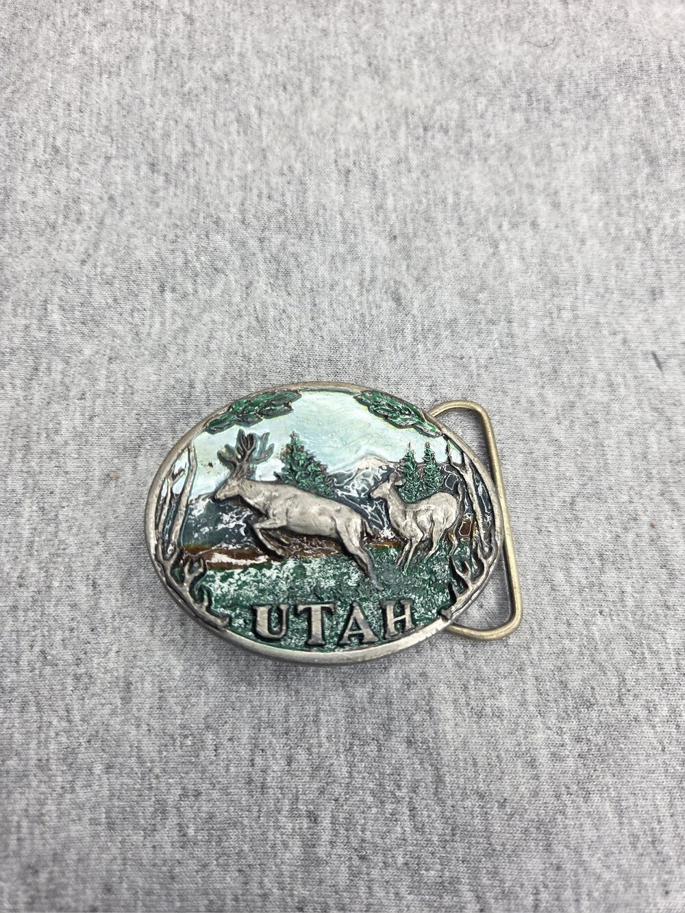 1985 CJ Utah Deer Enamel Pewter Belt Buckle Made in USA
